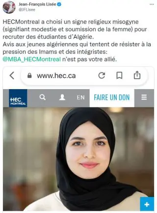Tweet de Jean-François Lisée sur l'affiche de HEC Montréal