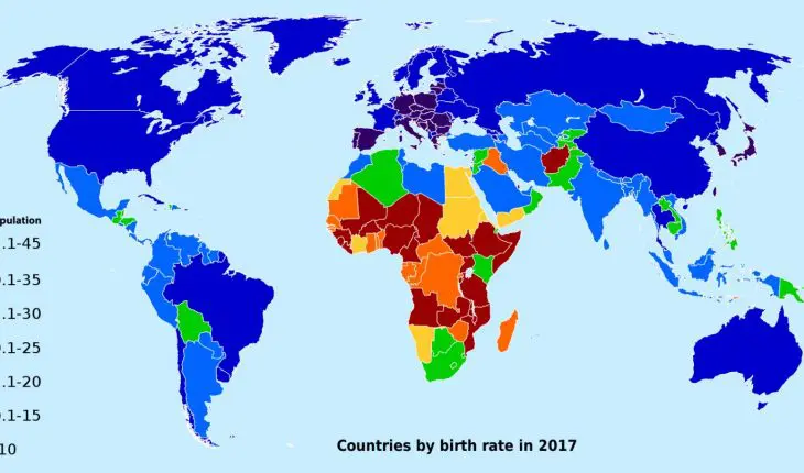 Pays du monde selon leur taux de natalité en 2017