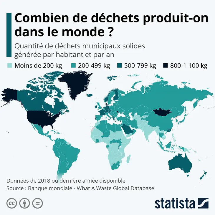 Carte mondiale de la production de déchets.