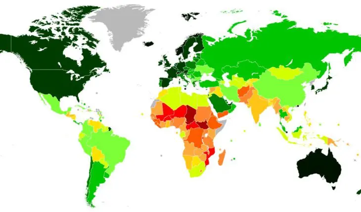 Carte des pays du monde par IDH, selon l'ONU en 2021.