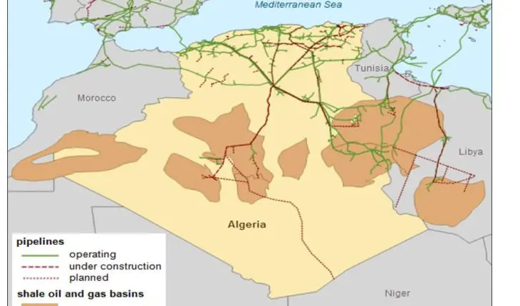 Carte de l'infrastructures des pipelines en Algérie