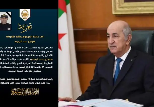 Décès du policier percuté en service : les condoléances de Tebboune