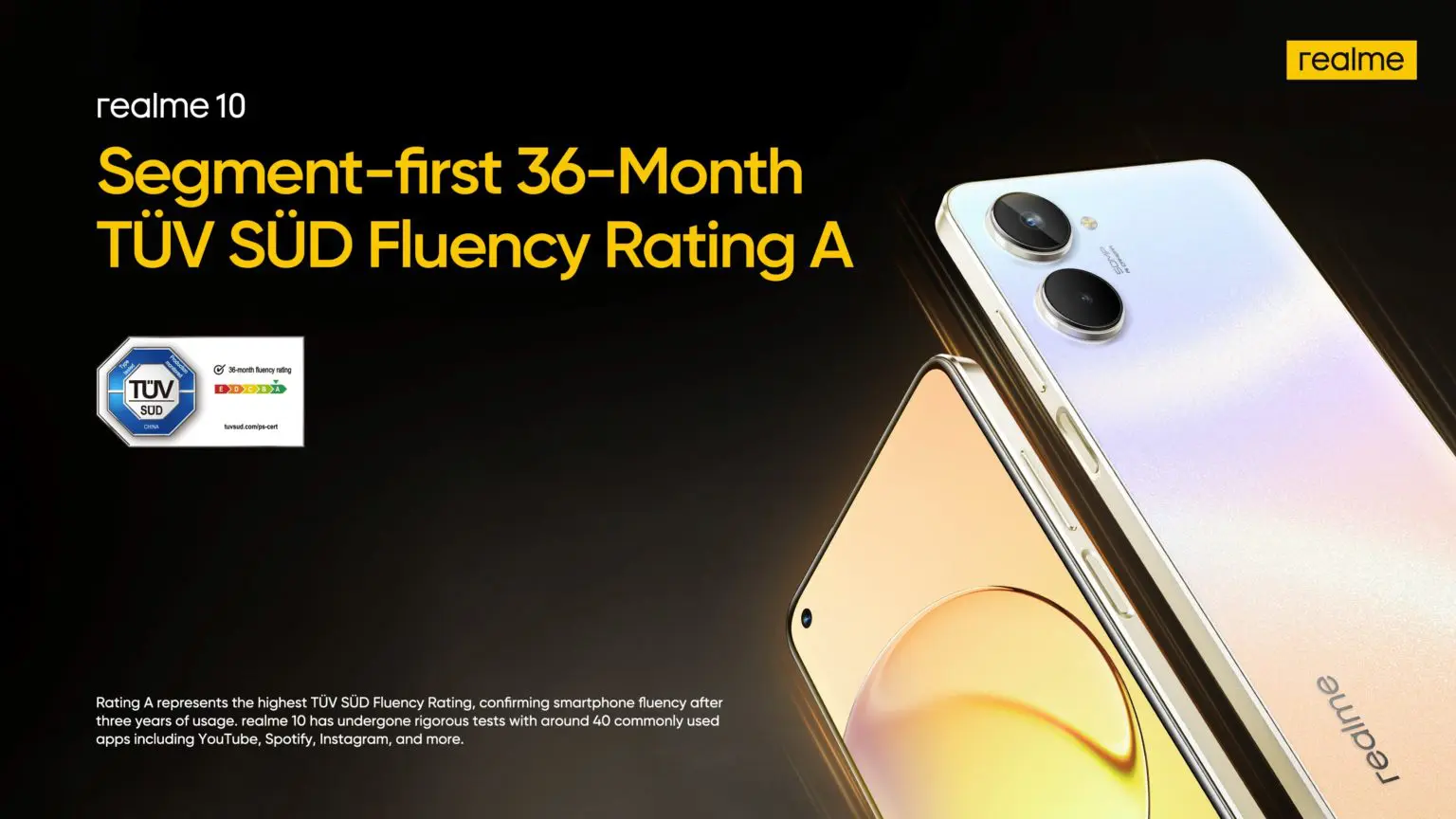 Le realme 10 certifié par la marque TÜV SÜD