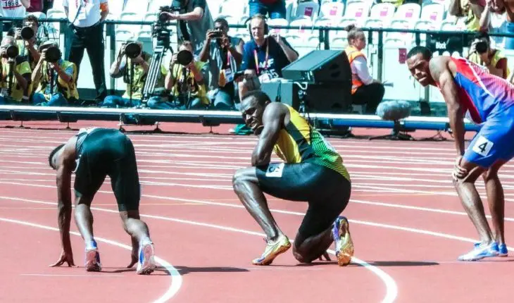 Usain Bolt lors d'un départ d'un sprint
