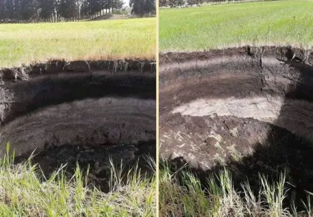 Insolite : un énorme trou dans un champ agricole à Tiaret fait le tour de la toile (PHOTOS)