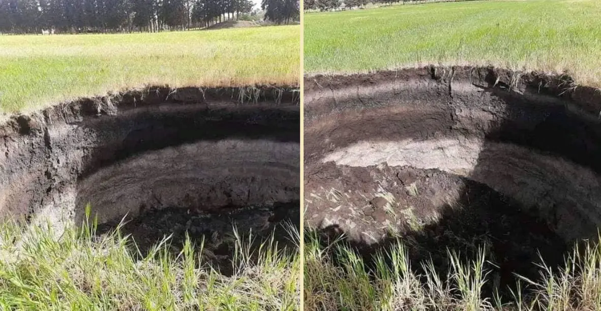 Insolite : un énorme trou dans un champ agricole à Tiaret fait le tour de la toile (PHOTOS)