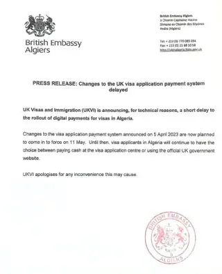 Paiement électronique des frais de visas