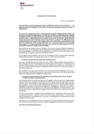 Communiqué de presse du gouvernement français