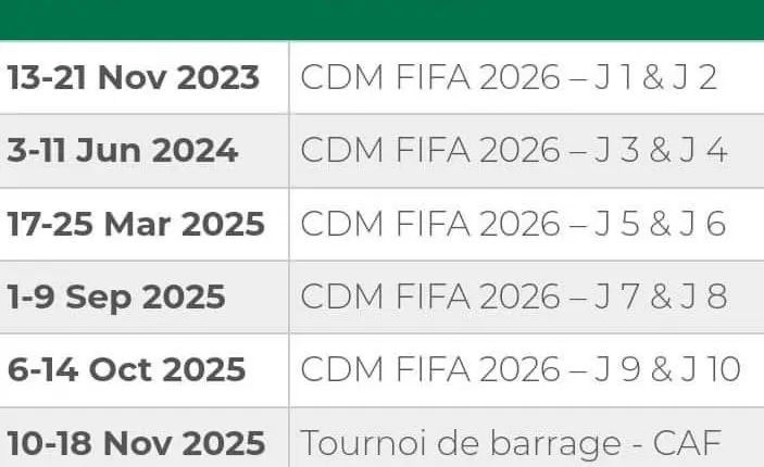 Le calendrier des éliminatoires de la CDM 2026 dévoilé