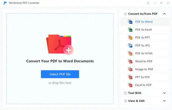 interface WorkinTool PDF Converter pour OCR PDF par conversion