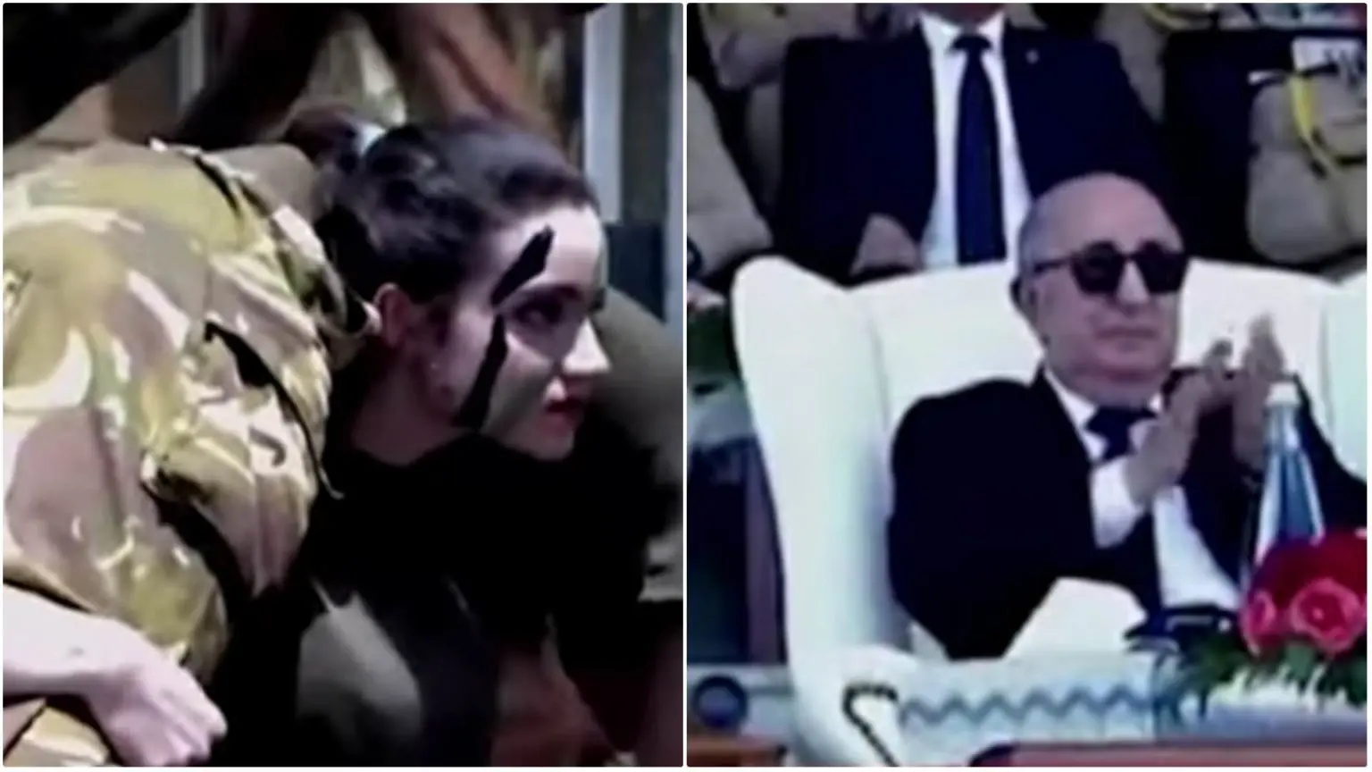 Une femme de l’armée algérienne porte 3 hommes à la fois sur son dos, Tebboune applaudit (Vidéo)