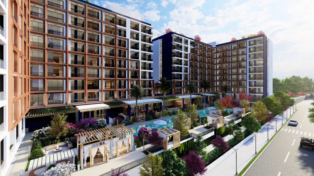 Immeuble luxueux et moderne avec piscine et vue sur mer à Antalya Immeuble luxueux et moderne avec piscine et vue sur mer à Antalya