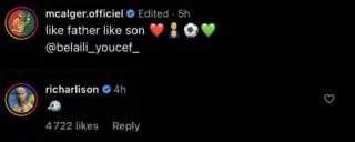 La réponse de Richarlison sous le post du MCA sur Instagram