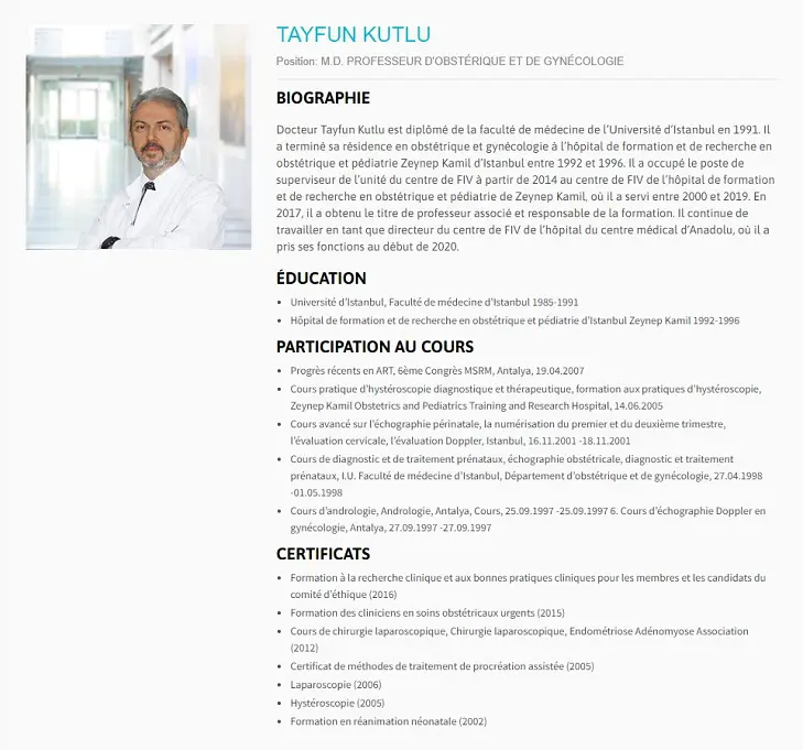 TAYFUN KUTLU, PROFESSEUR D'OBSTÉRIQUE ET DE GYNÉCOLOGIE