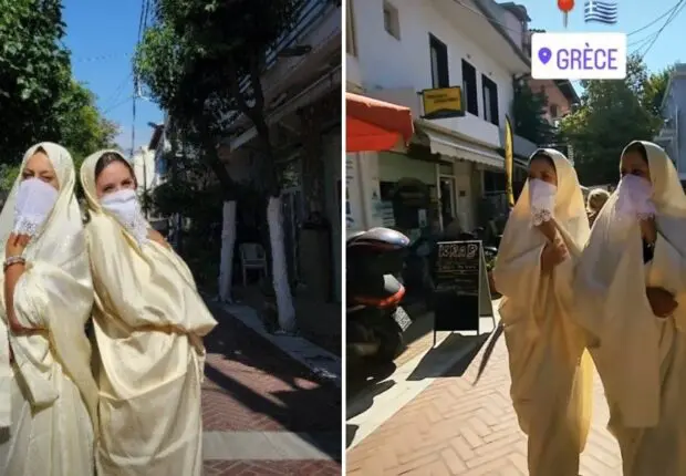 Yamna, créatrice de contenu algérienne, en Haïk à travers les ruelles de la Grèce