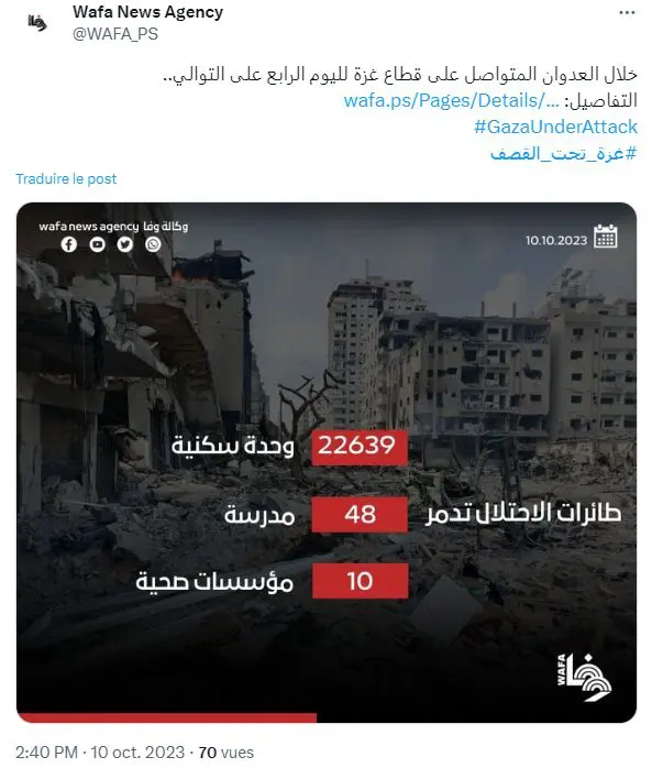 Bombardements israéliens sur Gaza - bilan materiel (10 octobre 2023)