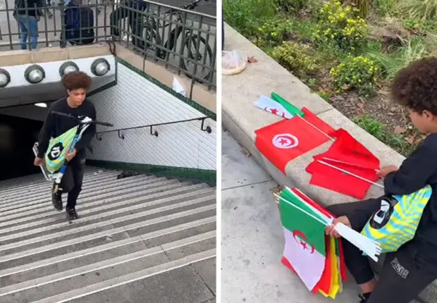 France: âgé de 16 ans, cet Algérien rend hommage à son grand-père en vendant des drapeaux