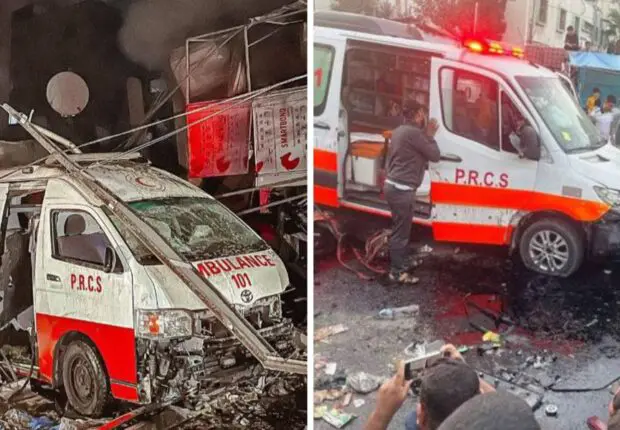 Un raid aérien cible un convoi d’ambulances non loin de l’entrée d’un hôpital à Gaza