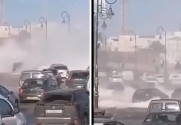 Alger : Des vagues géantes emportent des voitures et inondent la route (VIDÉO)
