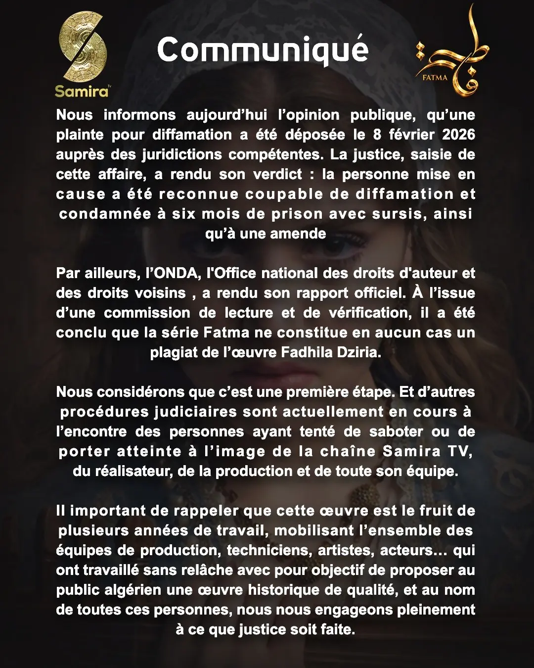 La justice tranche dans l'affaire de la série "Fatma"