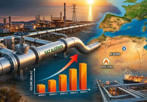 Gaz algérien vers l’Europe : quatre mois de hausse consécutifs, l’Algérie creuse l’écart