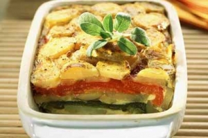 Mille-feuille de pomme de terre aux poivrons