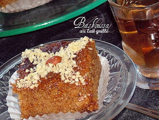 Basboussa au lait grillé.