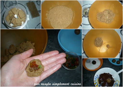 Boules au chocolat farcies aux fruits confits