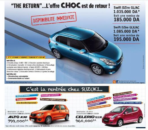 Elsecom Automobiles : repositionnement du prix de la Suzuki Swift Dzire !