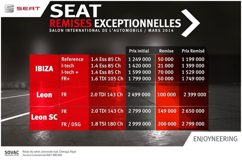 les remises de SEAT Algérie au Salon International de l’Automobile d’Alger 2014