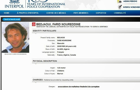 Le mandat d’arrêt international contre Farid Bedjaoui diffusé par Interpol