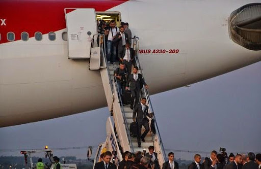 Arrivée des joueurs au Brésil