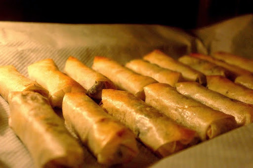 Nems à la banane, sésame et menthe au four