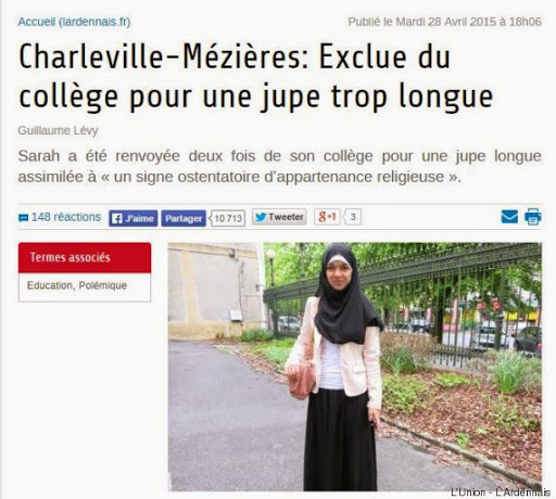 Laïcité à l&rsquo;école: une collégienne interdite de cours à cause d&rsquo;une jupe jugée comme un signe religieux ostentatoire