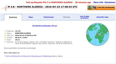 Séisme de magnitude 4,8 à Médéa ressenti dans le centre du pays