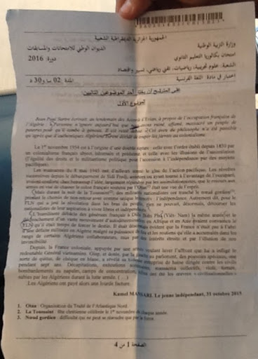 Publié dans l‘édition spéciale du 1er novembre dernier Un édito du jeune indépendant sujet du bac 2016