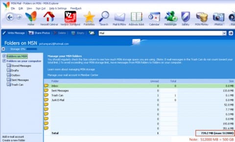 Hotmail propose 500Go de capacité