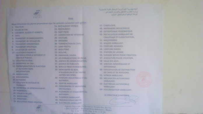 64 activités ont été gelées : Austérité à l’Ansej