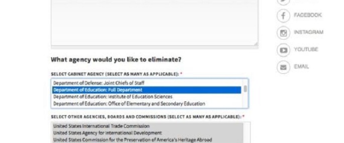 Avec ce site, Trump va laisser les Américains choisir quels ministères ils veulent supprimer