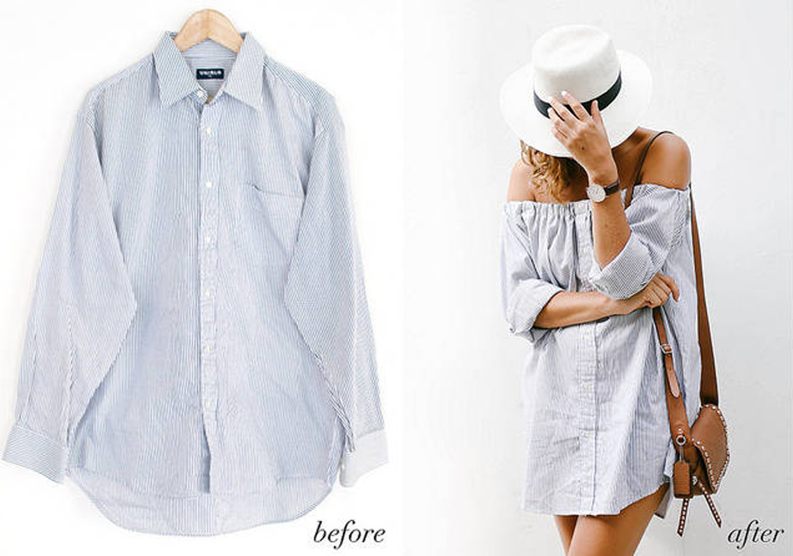 Tuto: Transformer une chemise d’homme en une magnifique robe bardot