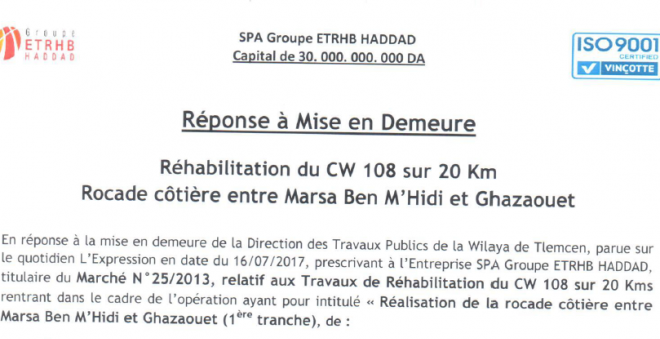 ETRHB considère « injustifiées et infondées » les mises en demeure, apporte des précisions