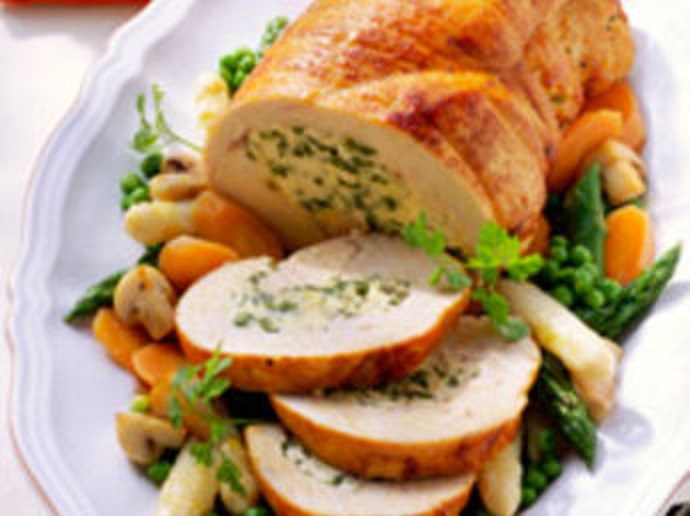 Poulet pané farci aux herbes