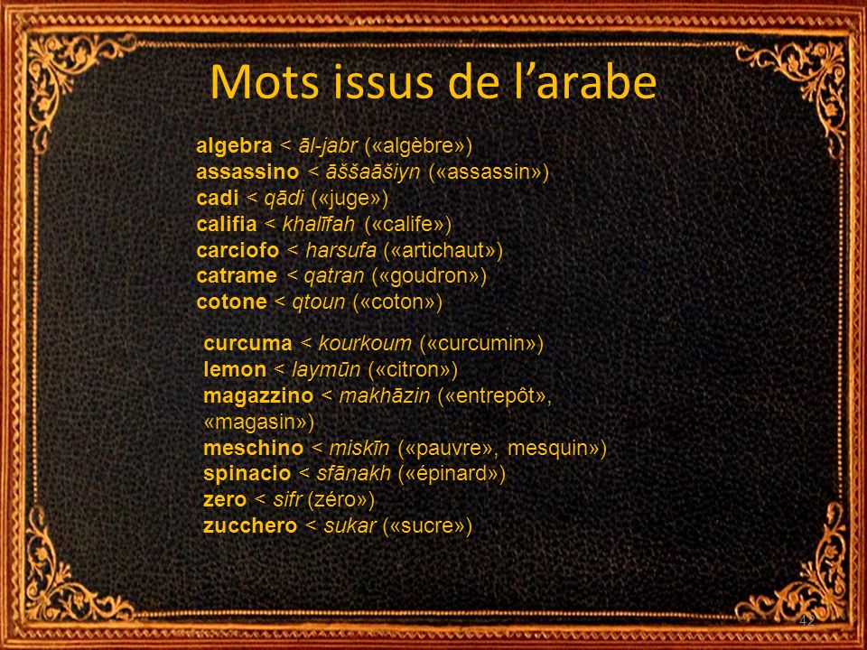 La langue française contient beaucoup de mots en arabe