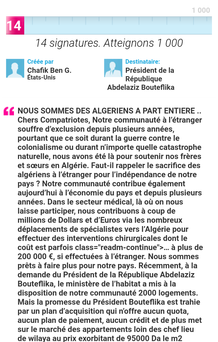 Les algériens résidant à l&rsquo;étranger lancent une pétition revendiquant leur droit au logement