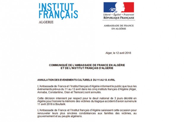 Sur décision de l’ambassade de France en Algérie : Les activités culturelles des IFA annulées