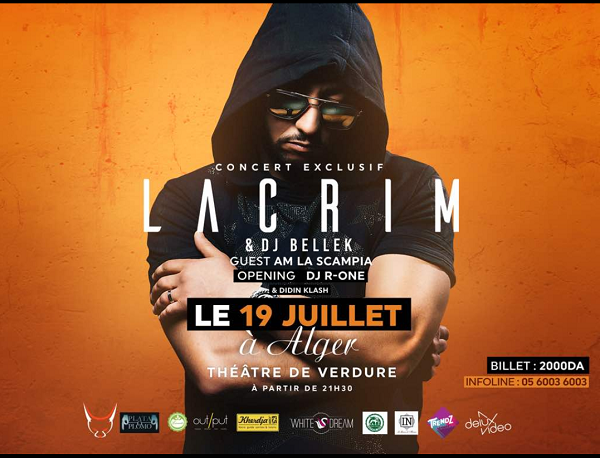 LACRIM revient sur la scène algérienne pour un concert exclusif pour le bonheur de ses fans algériens le 19 juillet au Théâtre de verdure d’Alger et le 21 juillet au Club Hippique d’Annaba
