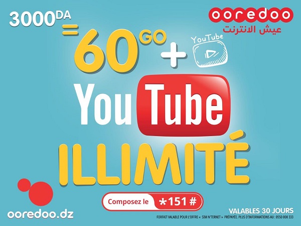 Avec la nouvelle SIM N’ternet de Ooredoo, profitez d’un maximum d’Internet haut débit et YouTube en illimité*