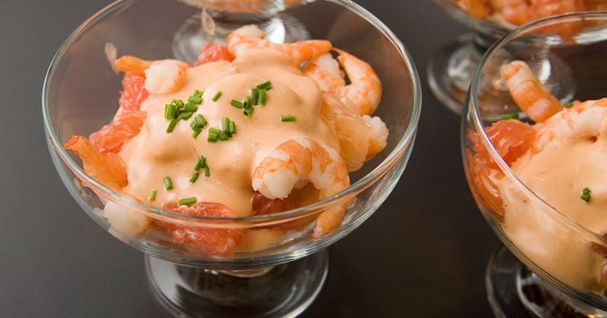 Verrines de crevettes, pamplemousse cocktail