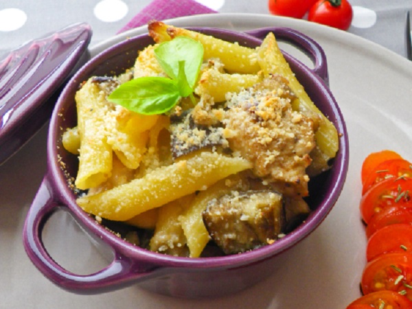 Recette : Gratin de pennes- aubergines-poulet