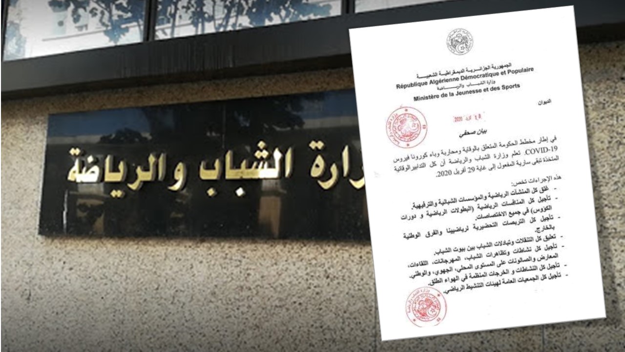 Coronavirus Algérie : le MJS prolonge la suspension des manifestations sportives